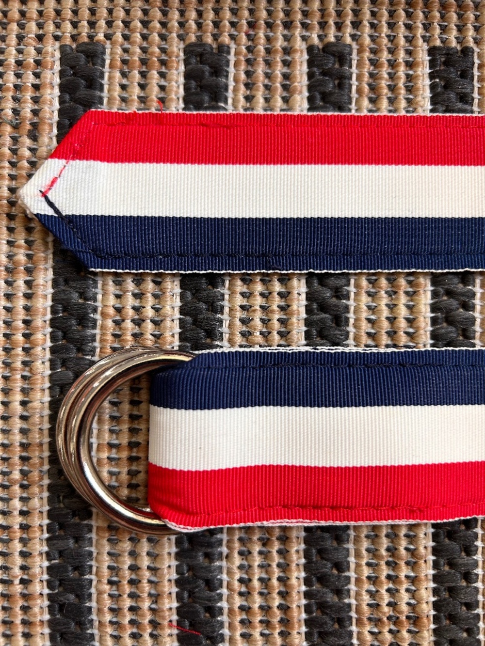 Paul Stuart red white blue stripe classic modern preppy ribbon belt Large
